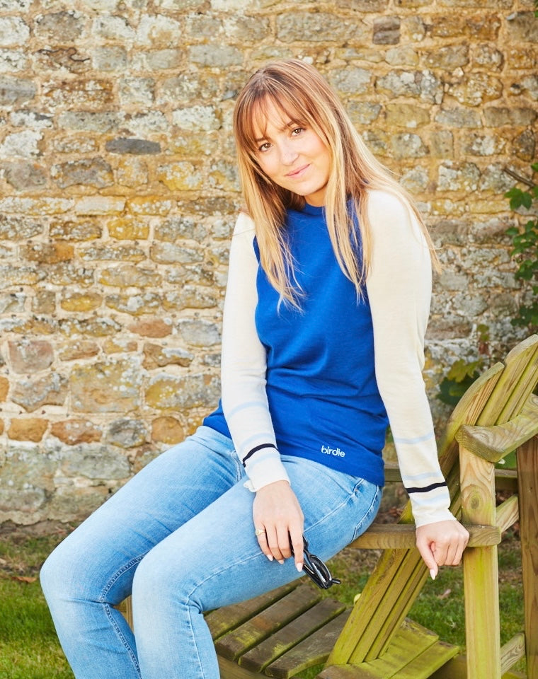 Under-Birdie base layer in Cobalt, sky blue & cream