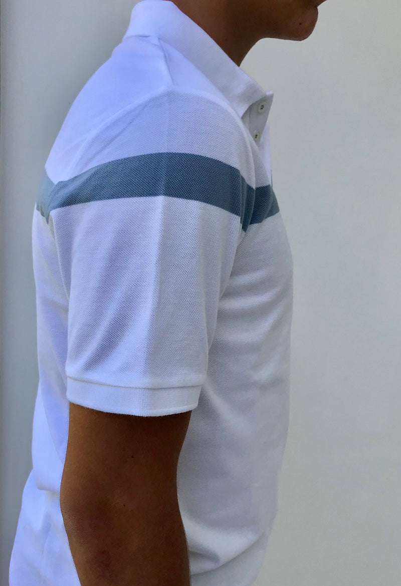 Mens polo shirt in white & pale blue