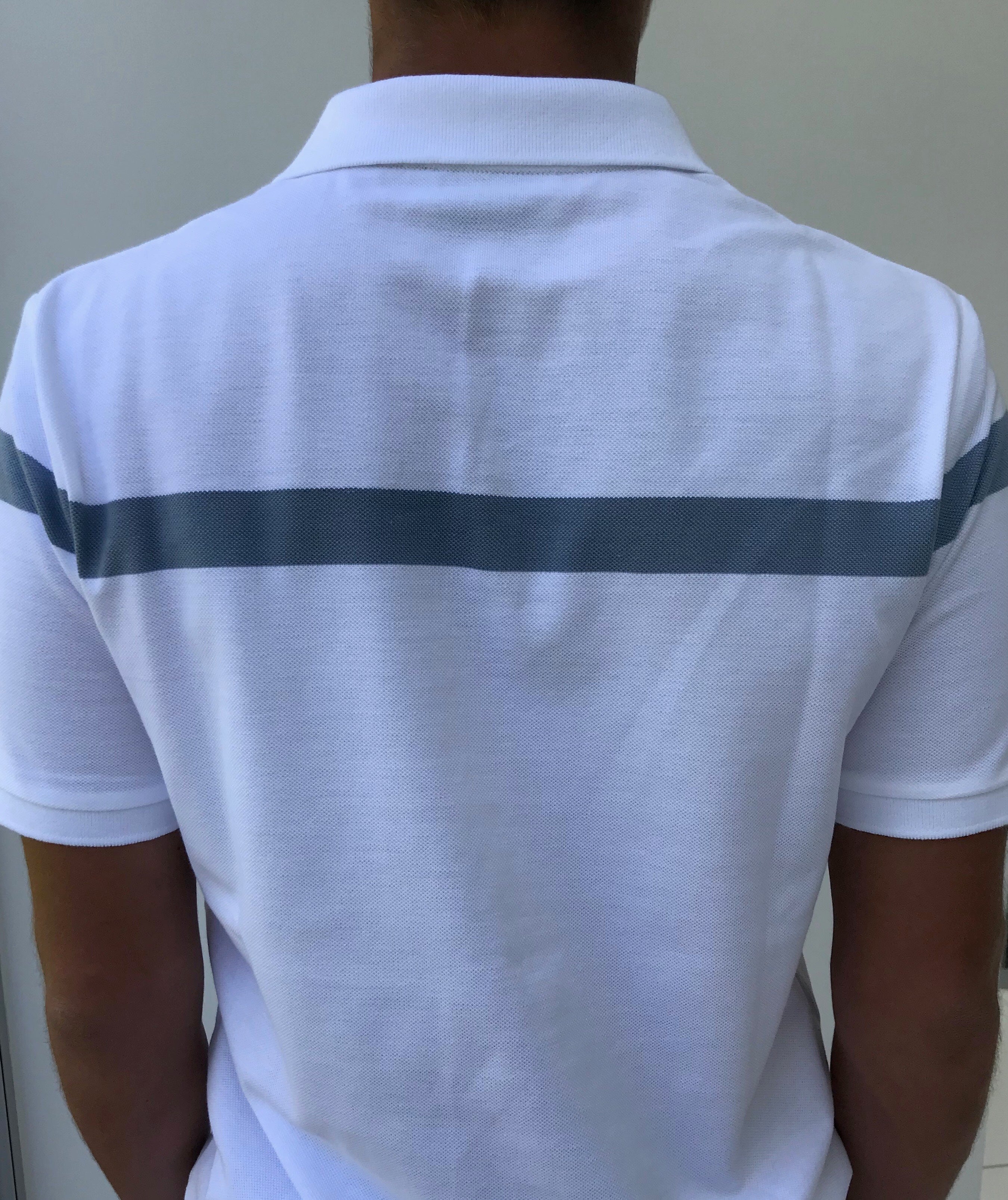 Mens polo shirt in white & pale blue