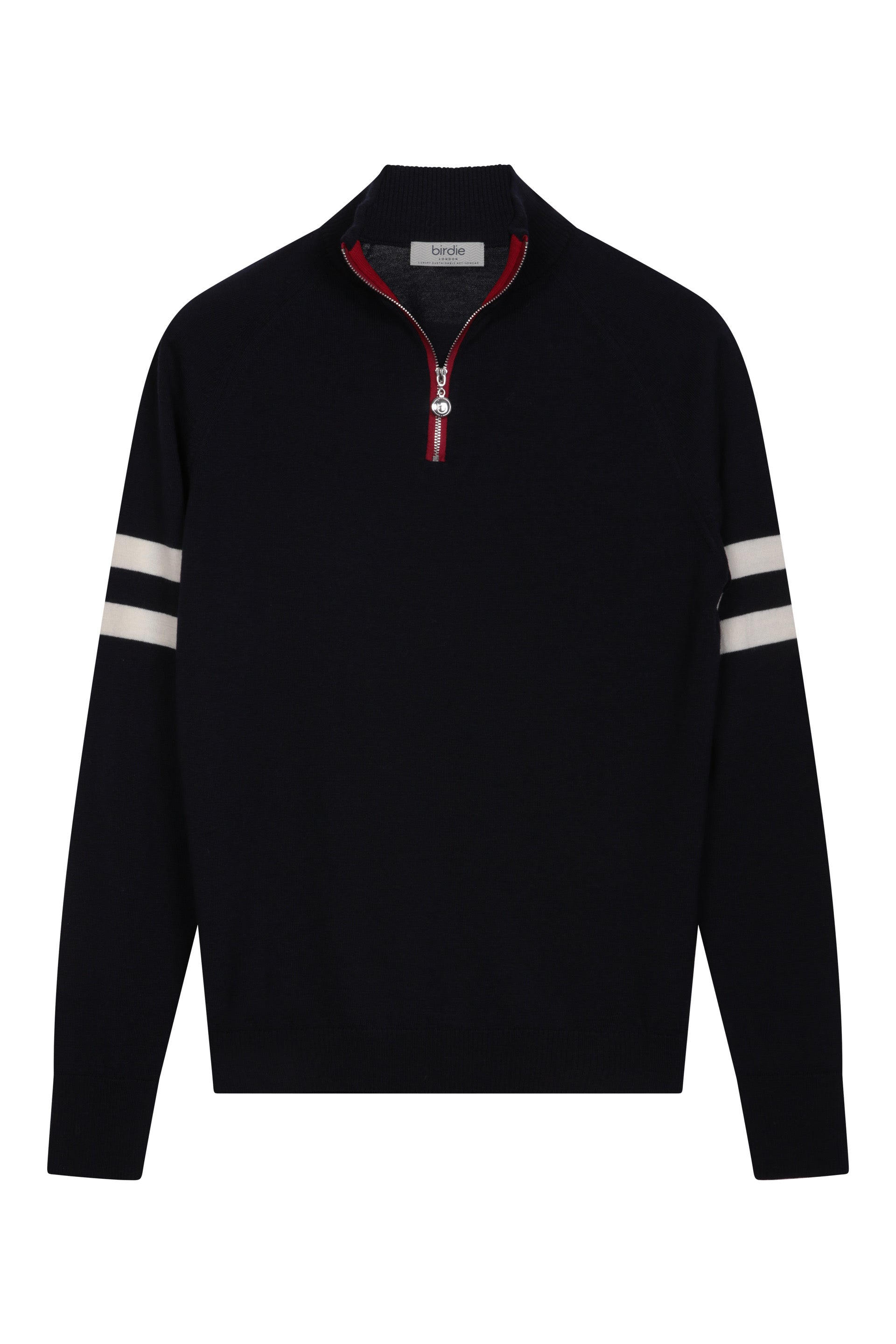 Mens Birdie 4 zip Jumper in navy, soft white & red