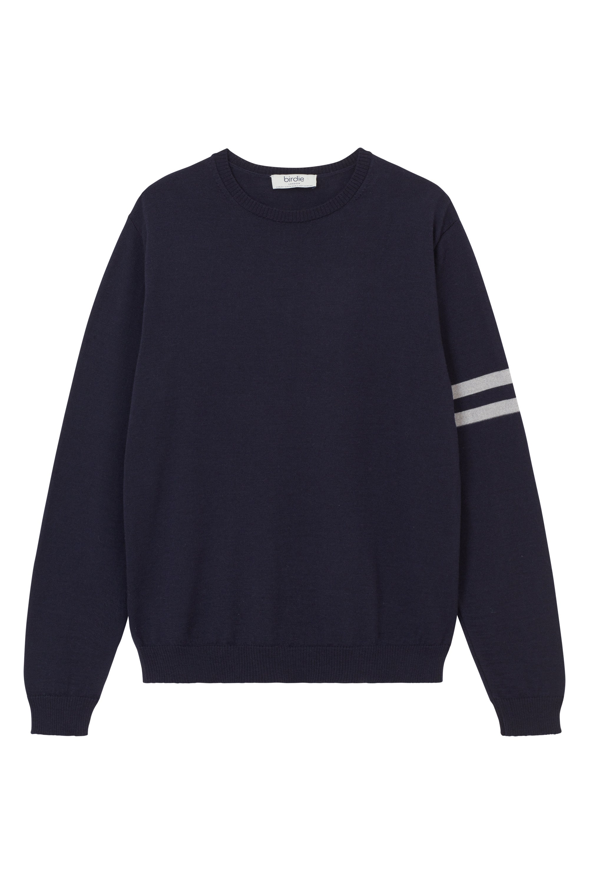 Mens merino crew jumper in navy & graphite