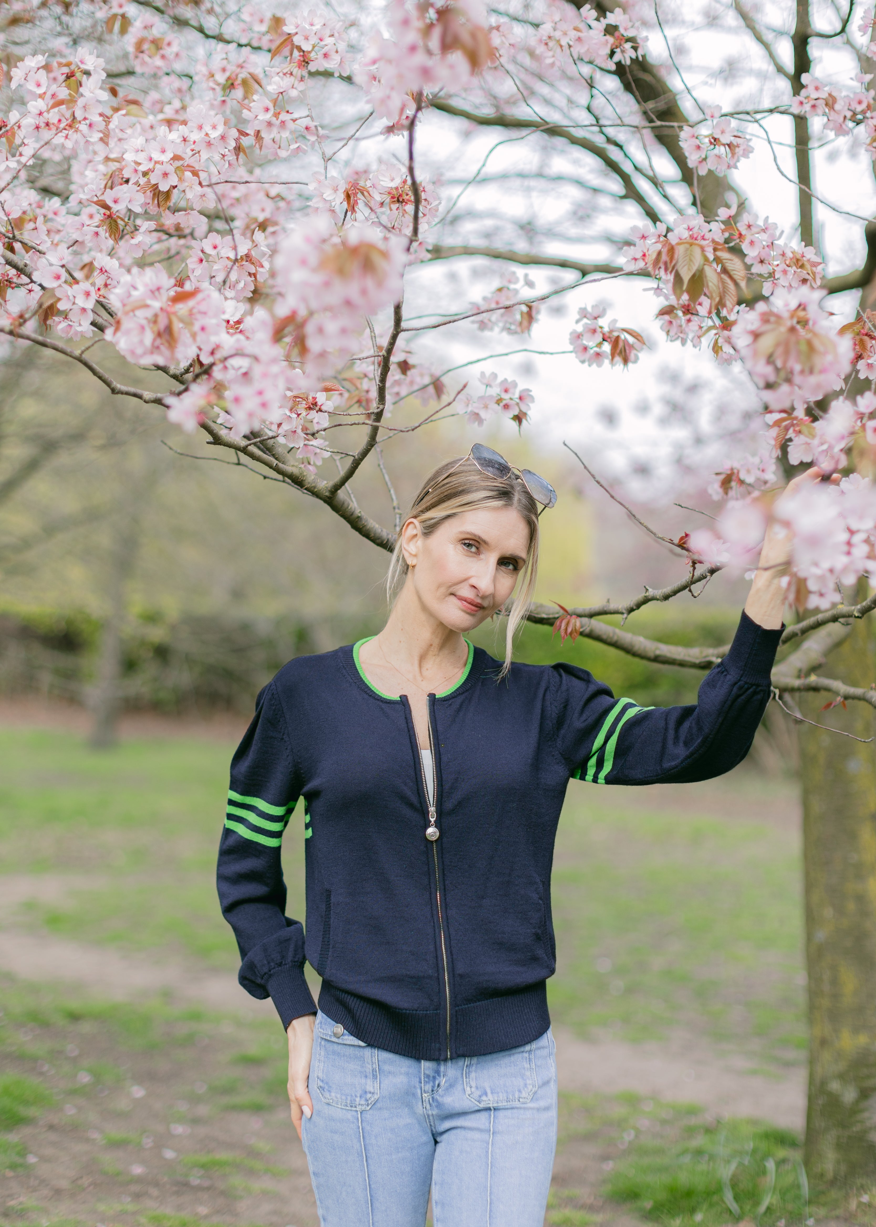 Birdie Ladies Bomber Navy Blue & Apple Green