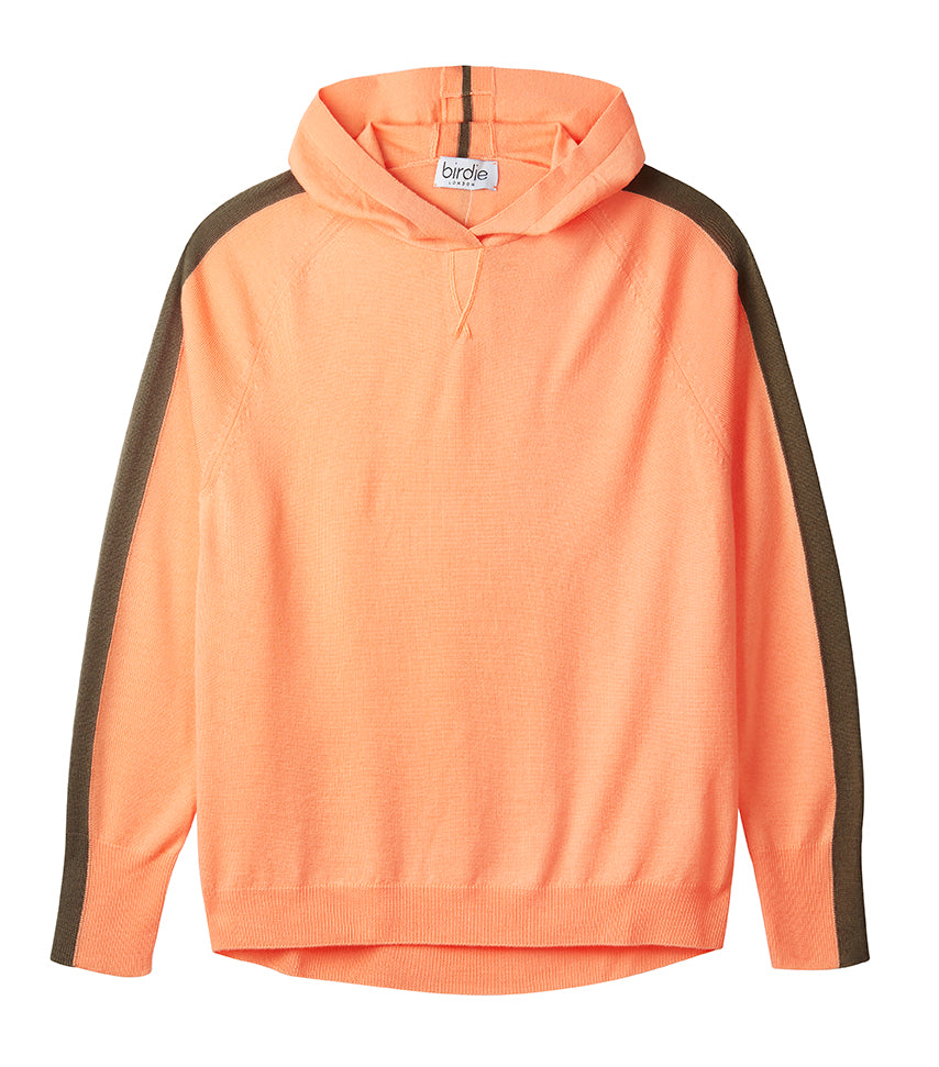 Ladies striped hoodie jumper in tangerine & khaki