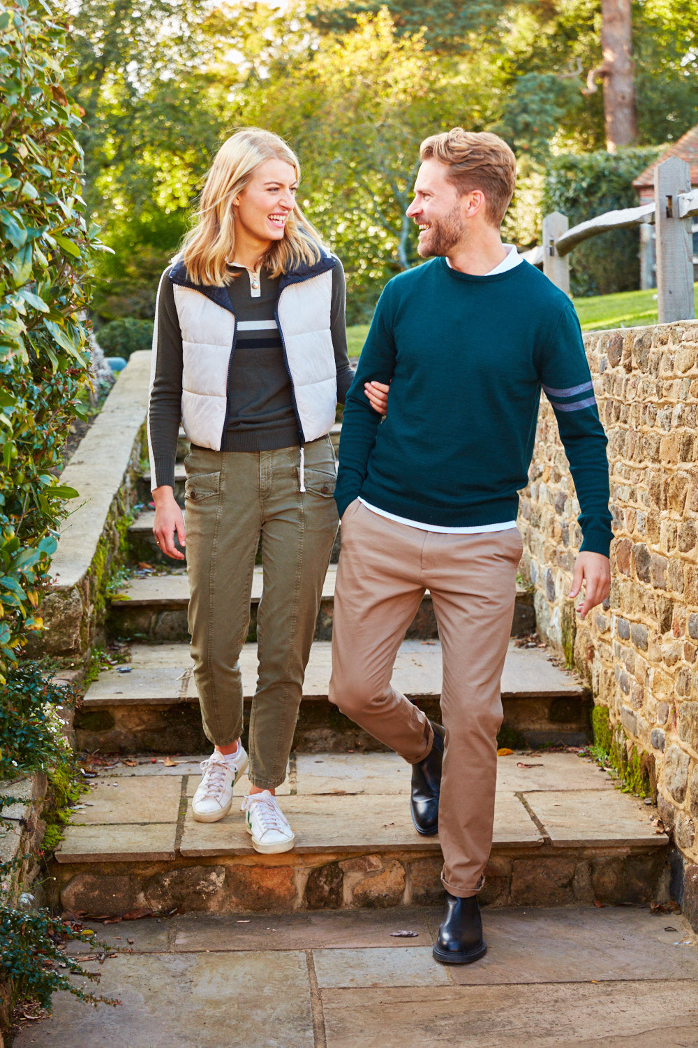Mens merino crew jumper in dark green & mid grey