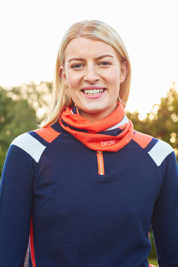 Snood in coral, navy & pale cream