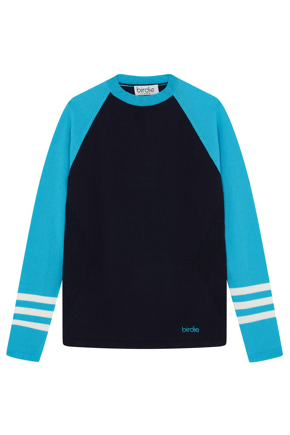 Under-Birdie base layer in navy, turquoise & pale cream