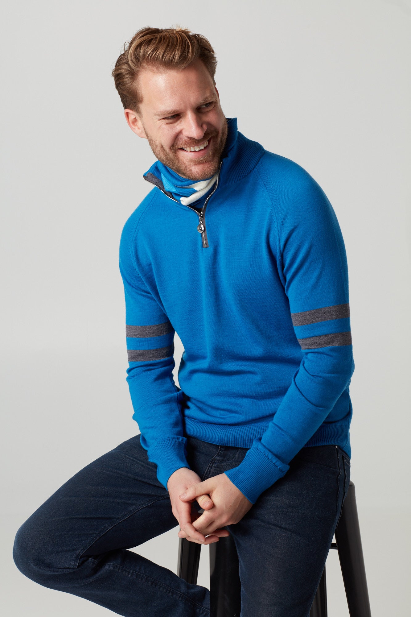 Mens Birdie 4 zip Jumper in Marine Blue & Grey