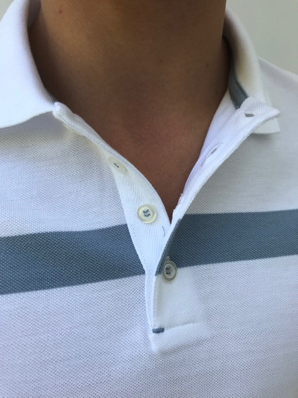 Mens polo shirt in white & pale blue