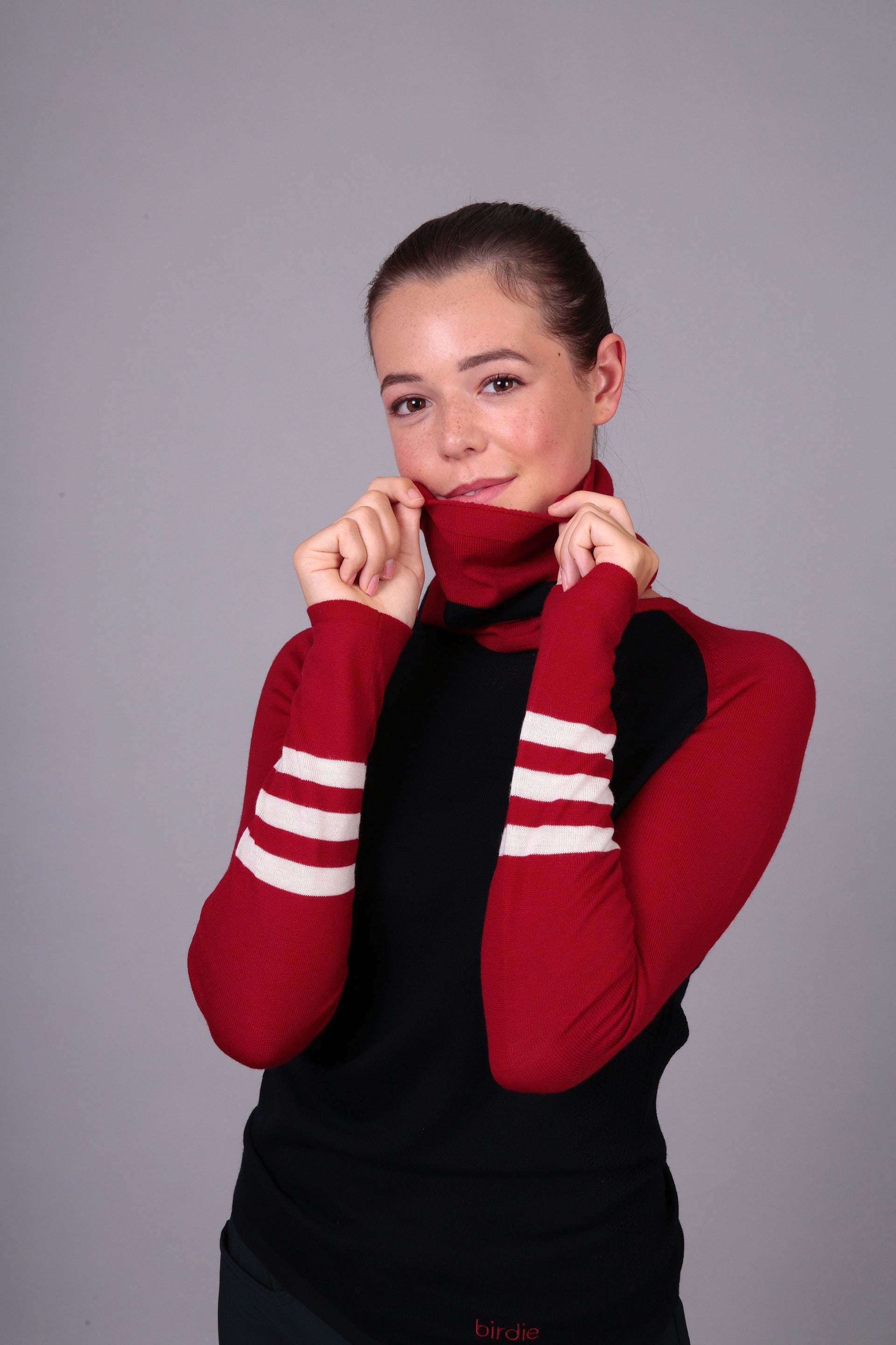 Under-Birdie base layer in navy, red & soft white