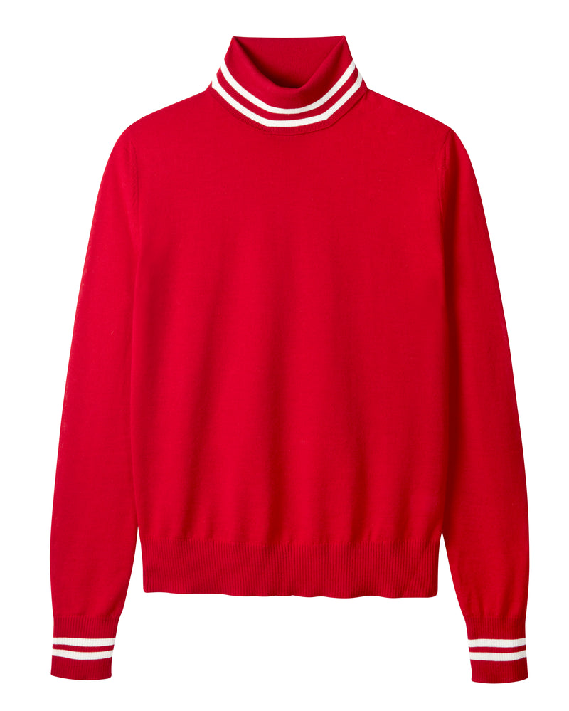Roll neck in ruby red & cream