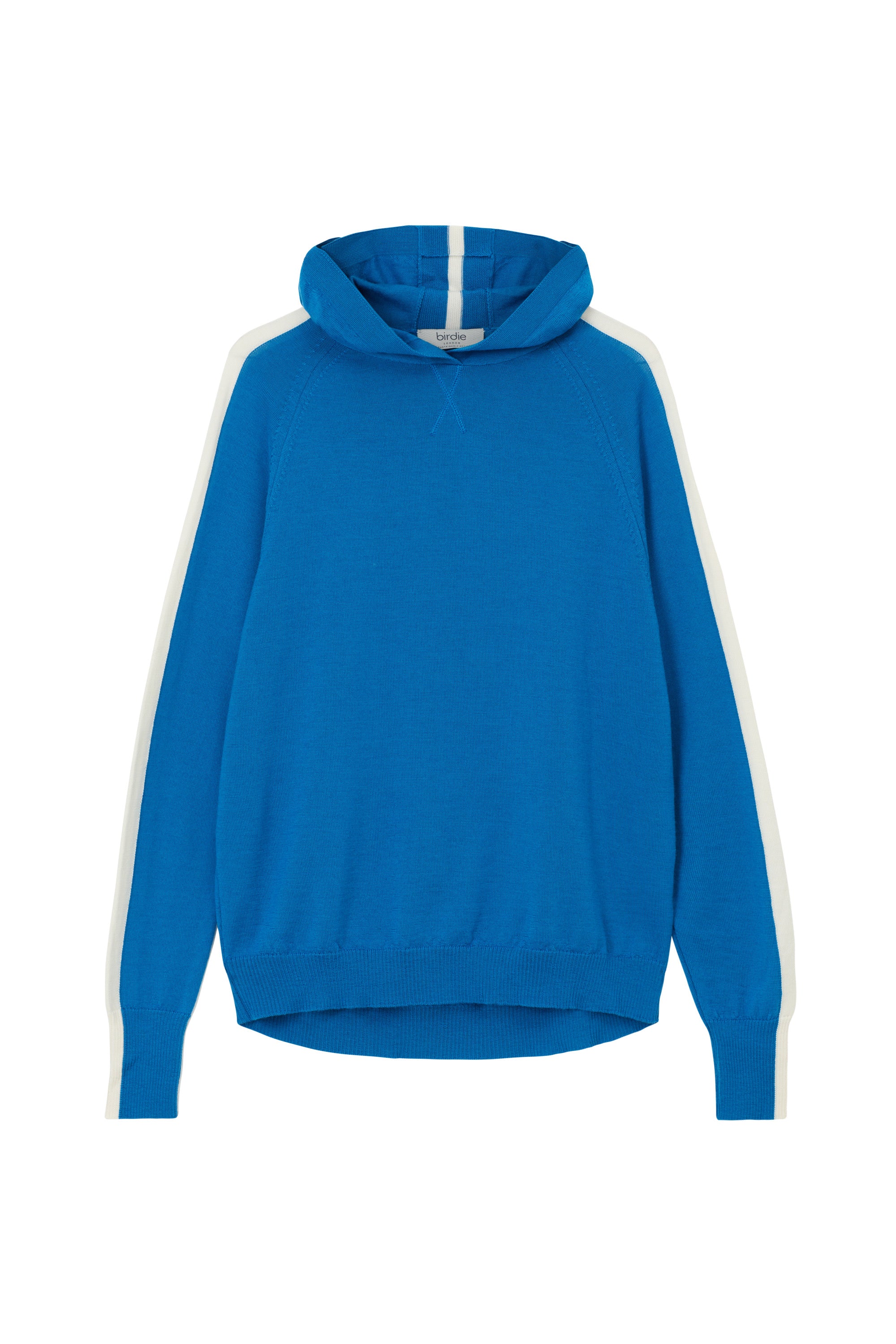 Ladies striped hoodie jumper in marine blue & soft white