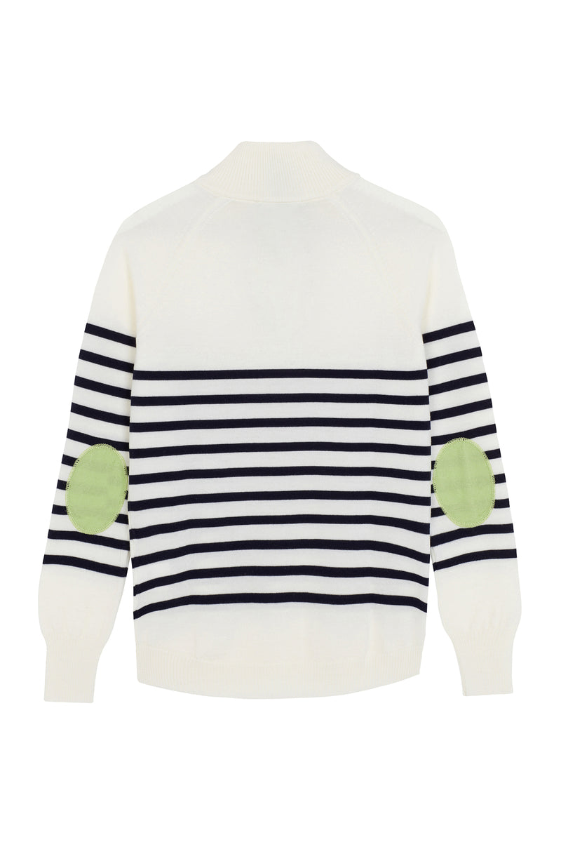 Birdie 9 Breton zip jumper in cream, navy & soft green