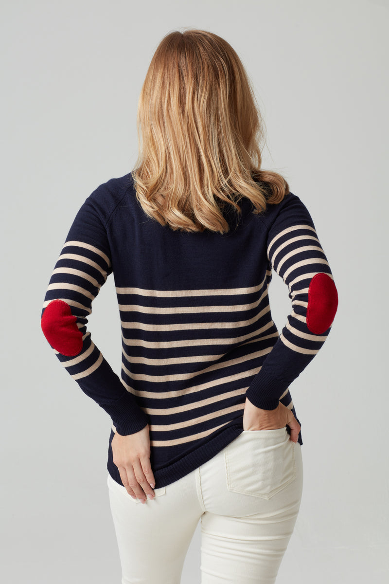 Women's Breton Striped Jumper, Cotton, Navy/Red/Cream - THE NAUTICAL  COMPANY UK