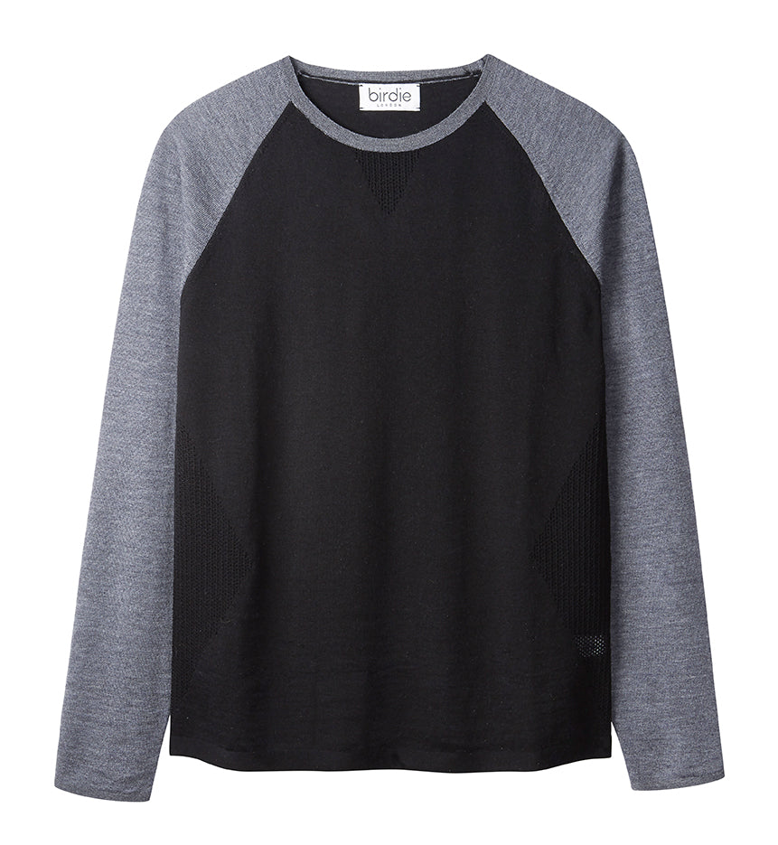 Mens Under-Birdie base layer in black with grey arms