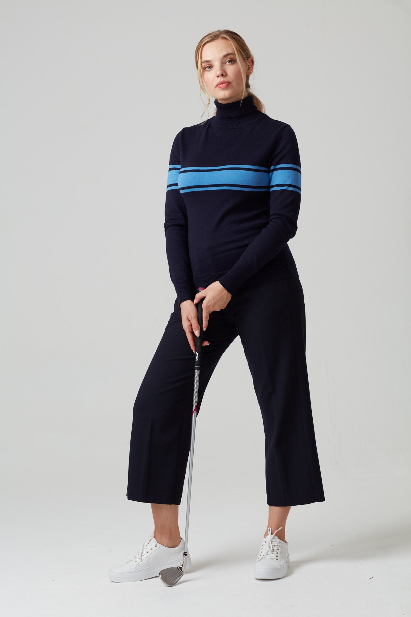 Roll neck in navy & mid blue