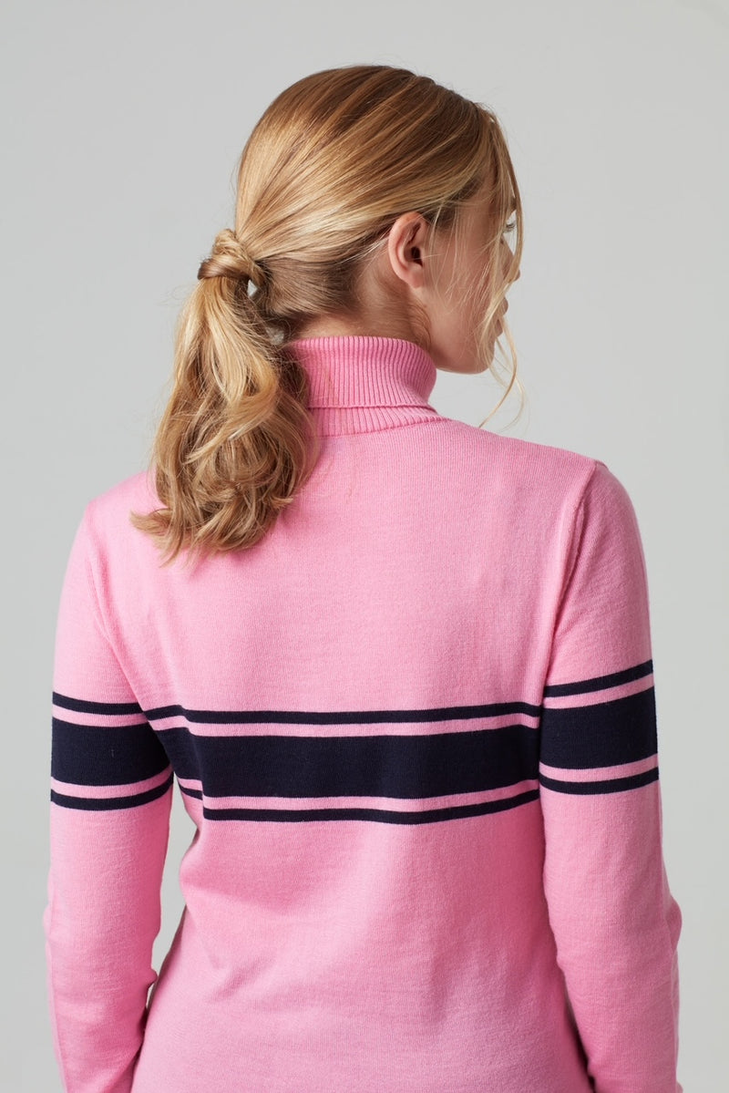 Roll neck in bright pink & dark navy