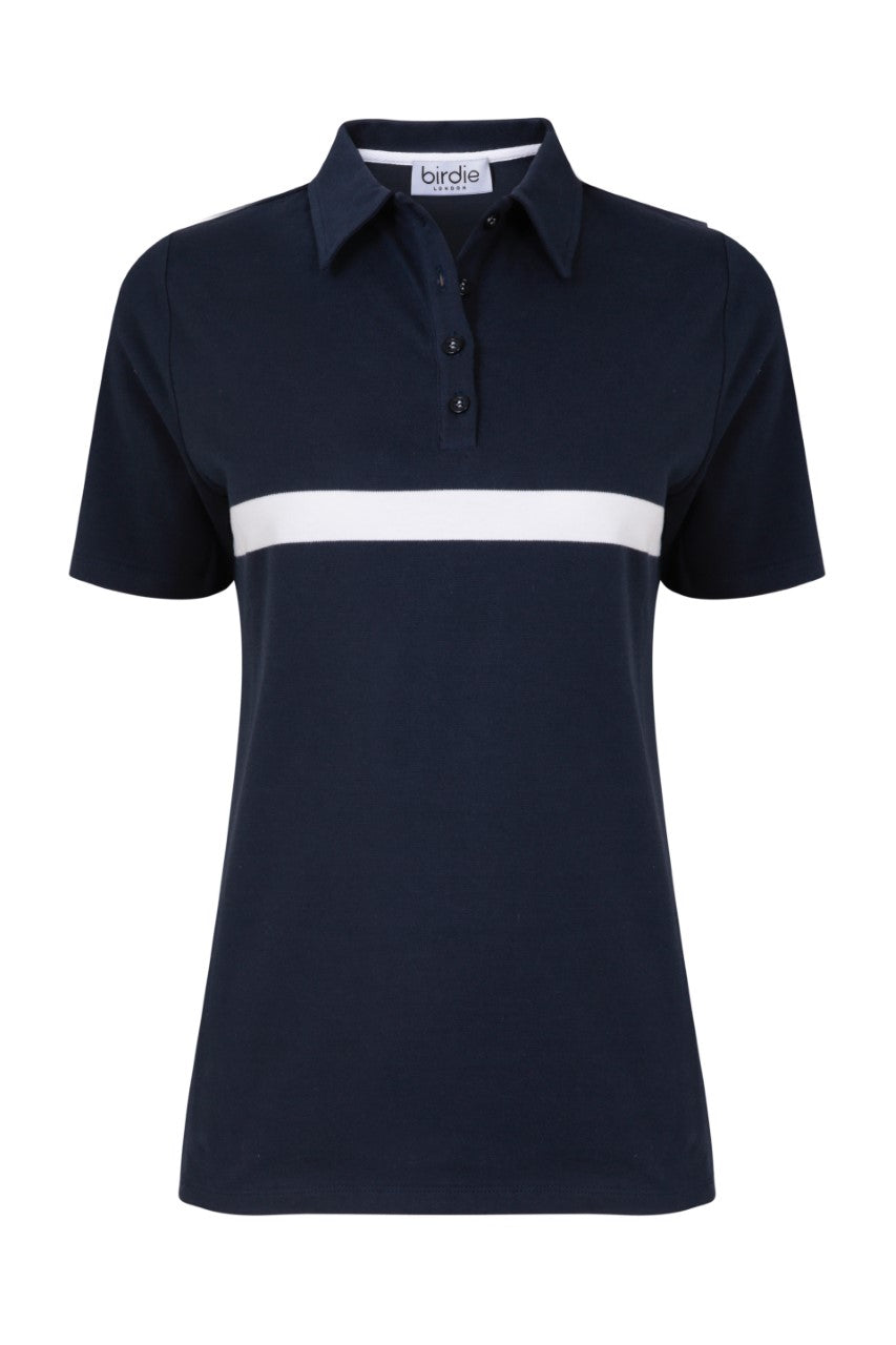 Ladies polo shirt navy & white